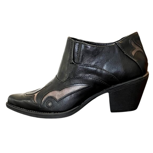 ROPER Sarah Leather Tooled-Inlay Embroidered Black/ Brown Ankle Boots Women-6.5 - Picture 4 of 16